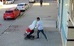 Aksaray'da çaldığı malzemeleri bebek arabasıyla taşıyan şüpheli güvenlik kamerasında